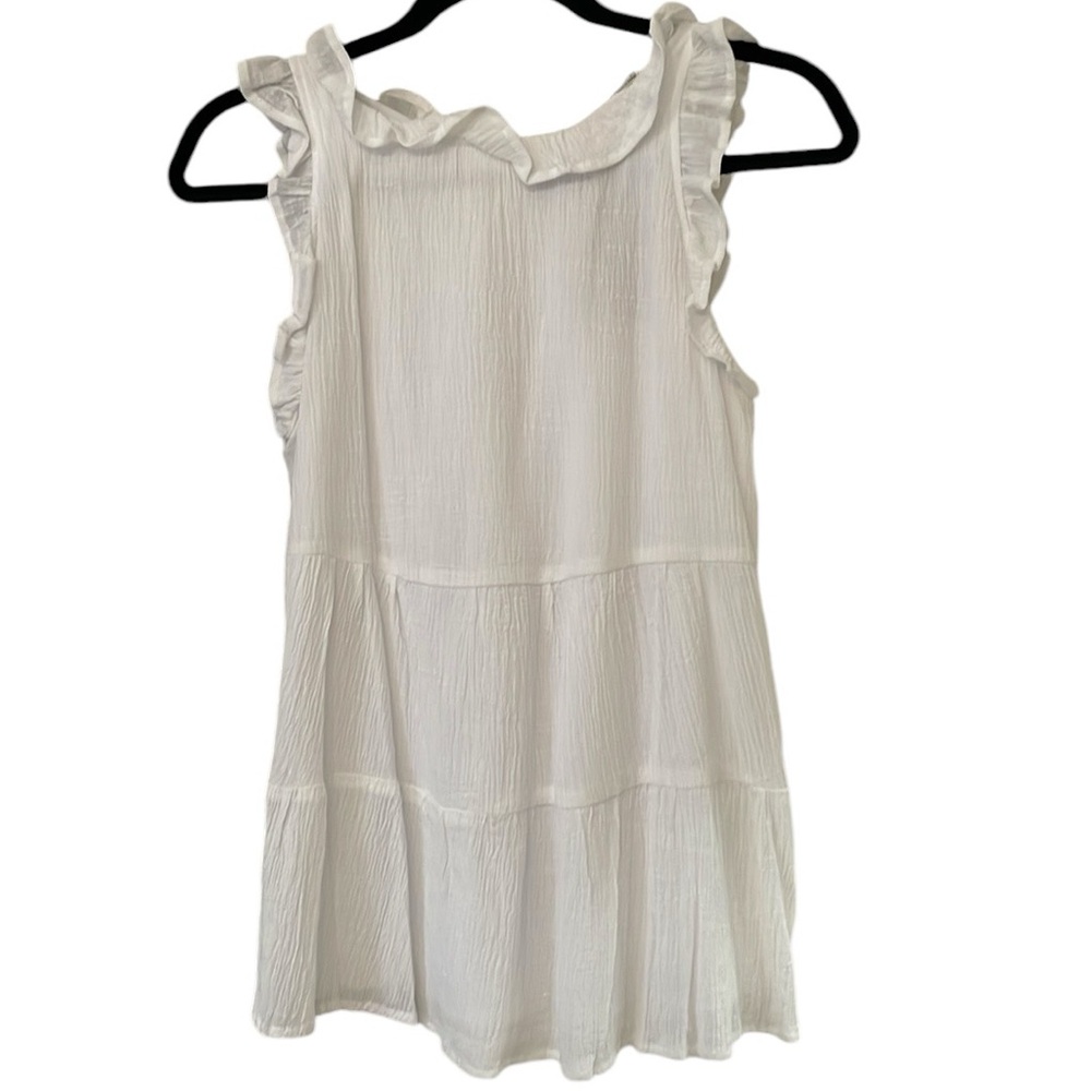 Chance or Fate White Baby Doll Top Lined Tie Back Ruffle Edge NEW Medium Juniors